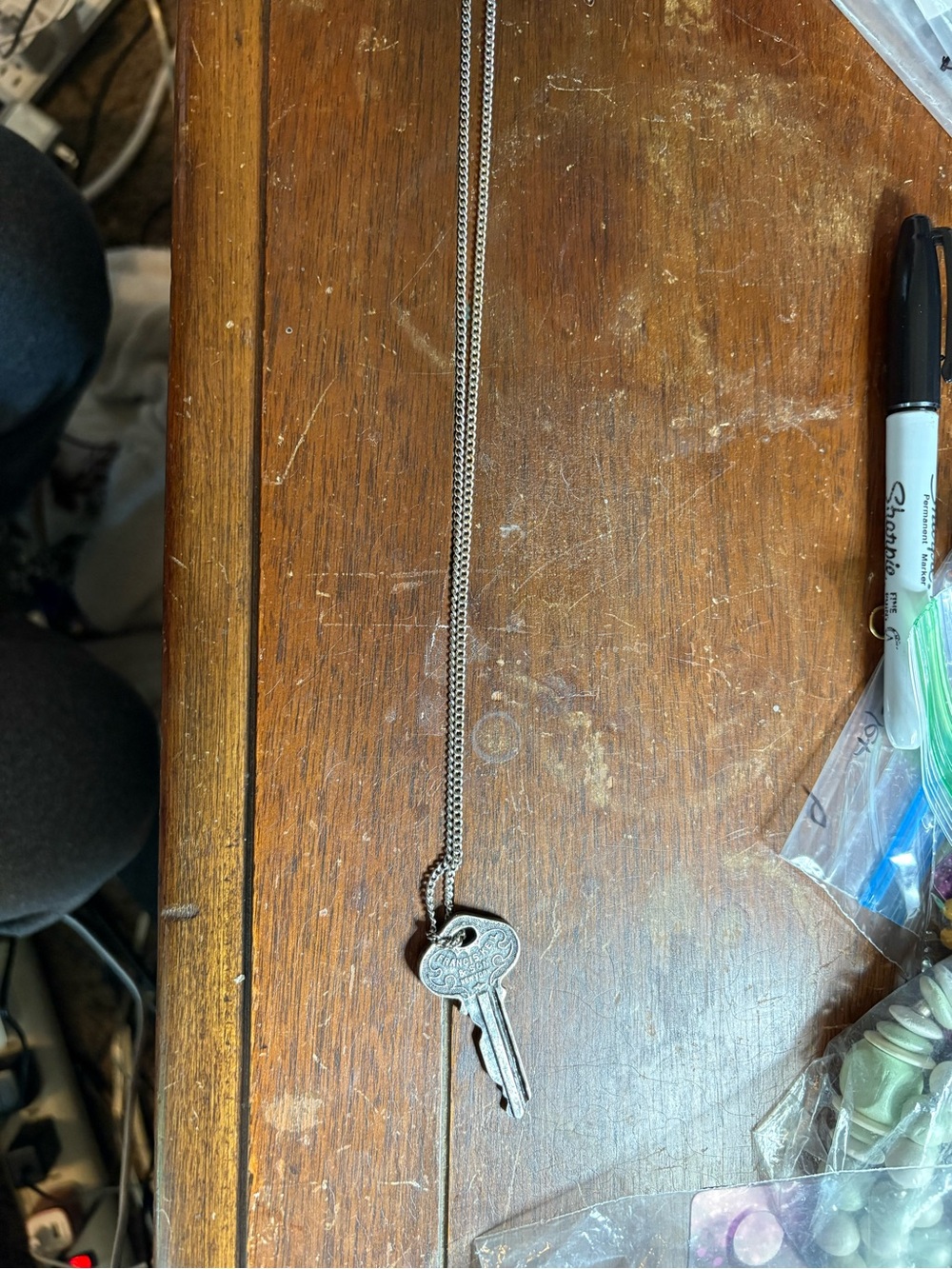 Antique Silver Key Necklace Pendant - Unbranded